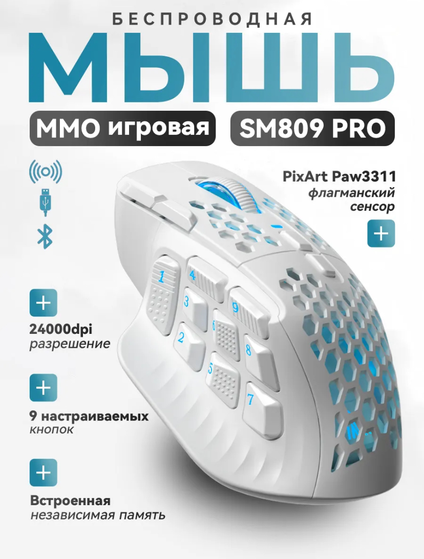 MMO игровая мышь с 9 настраиваемыми кнопками SM809Pro